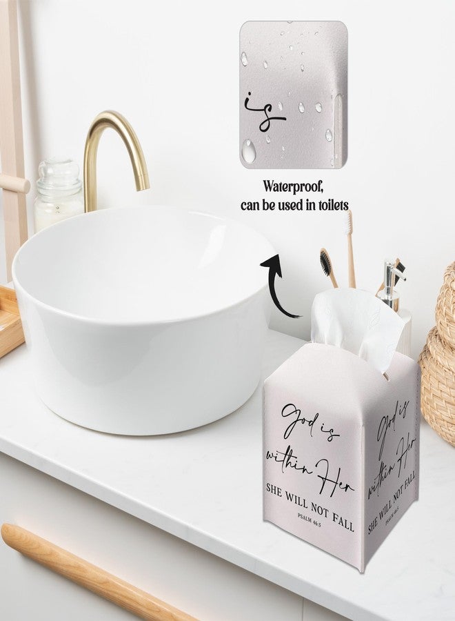 SIXEIGHT Christian Tissue Box Cover, God is Within Her She Will Not Fall, Square Decorative Tissue Box Holder, Christian Gifts for Women Men, Leather Toilet Paper Cover for Tabletop Office Decor-A17 - Image 3